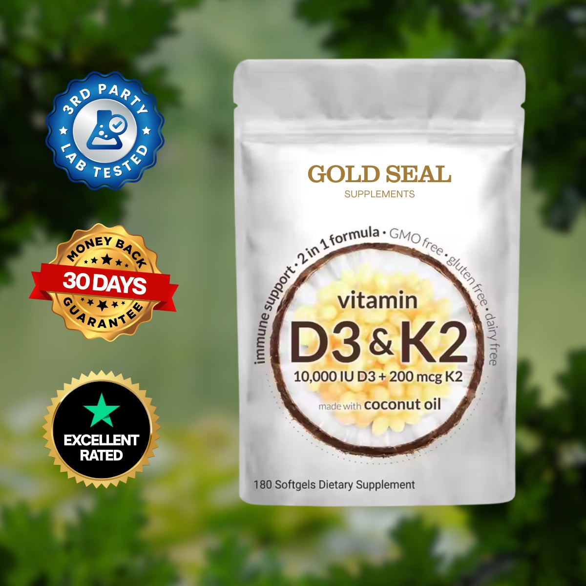 High-Potency Vitamin D3 & K2 Softgels (12-Pack)